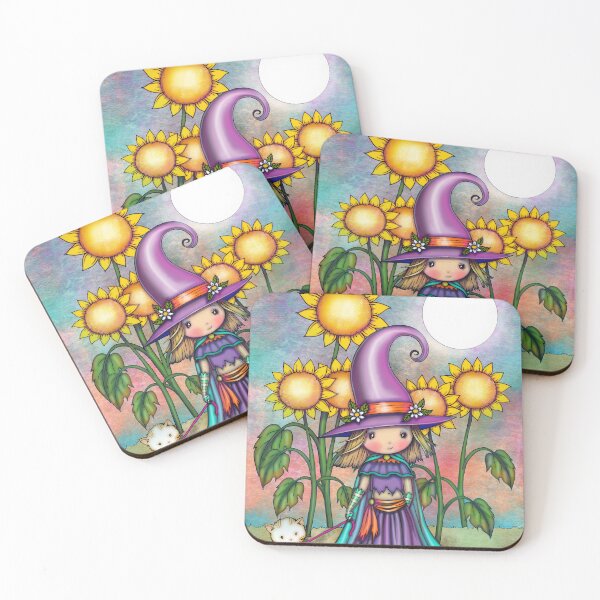 Item preview, Little Sunflower Witch and White Cat by Molly Harrison designed and sold by Molly  Harrison.