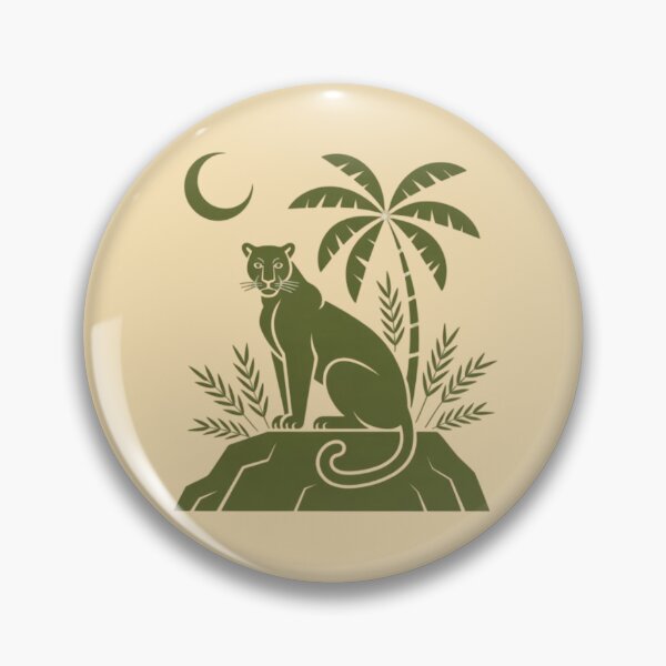 Item preview, A lone panther sitting calmly on a rocky ledge or hilltop under a crescent moon and stylized tropical leaves  designed and sold by 123ks.