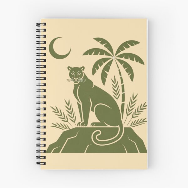 Item preview, A lone panther sitting calmly on a rocky ledge or hilltop under a crescent moon and stylized tropical leaves  designed and sold by 123ks.
