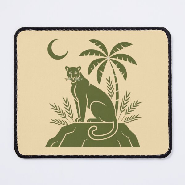 Item preview, A lone panther sitting calmly on a rocky ledge or hilltop under a crescent moon and stylized tropical leaves  designed and sold by 123ks.