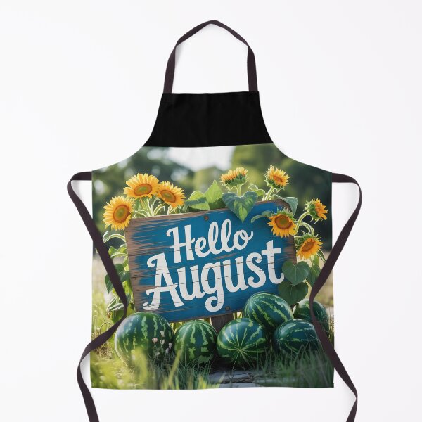 Item preview, Hello August Sign – Rustic Photo with Sunflowers Watermelons designed and sold by EmeraldeaArt.