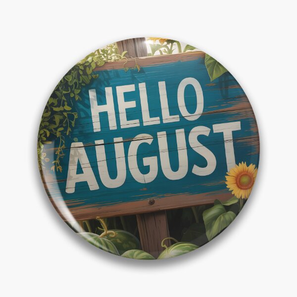 Item preview, Hello August – Wooden Sign with Overgrown Sunflowers Ripe Watermelon Harvest designed and sold by EmeraldeaArt.