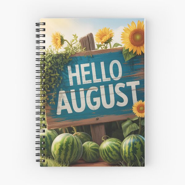 Item preview, Hello August – Wooden Sign with Overgrown Sunflowers Ripe Watermelon Harvest designed and sold by EmeraldeaArt.