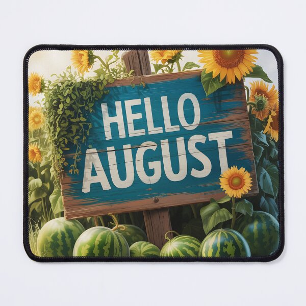 Item preview, Hello August – Wooden Sign with Overgrown Sunflowers Ripe Watermelon Harvest designed and sold by EmeraldeaArt.