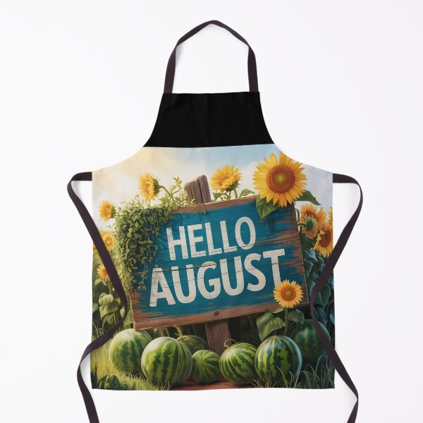 Item preview, Hello August – Wooden Sign with Overgrown Sunflowers Ripe Watermelon Harvest designed and sold by EmeraldeaArt.