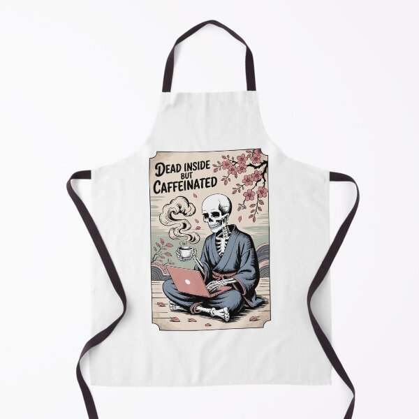 Item preview, Dead Inside But Caffeinated Skeleton in Kimono with Laptop and Coffee designed and sold by GoodGirlAlex.