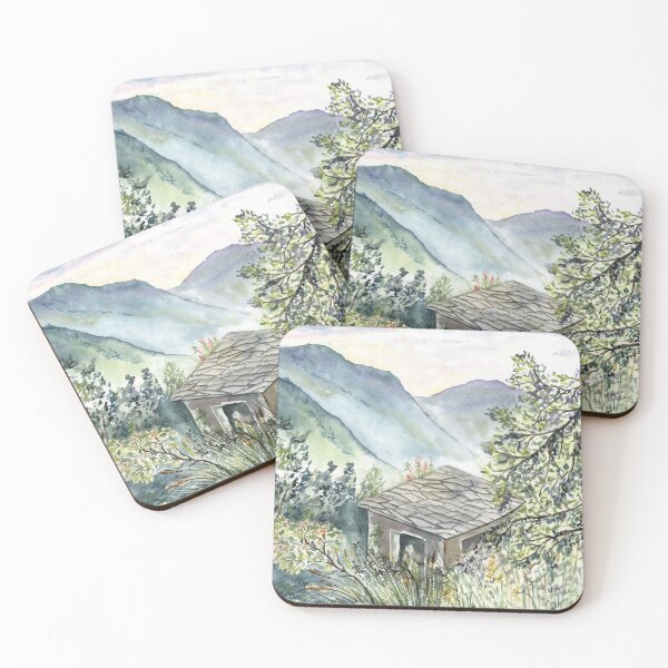 Item preview, Stone House in the Mountains Watercolor Painting designed and sold by Flowersforbear.