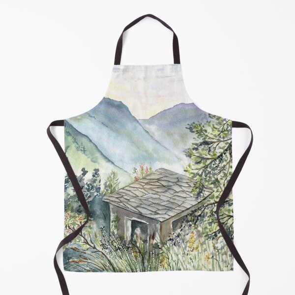 Item preview, Stone House in the Mountains Watercolor Painting designed and sold by Flowersforbear.