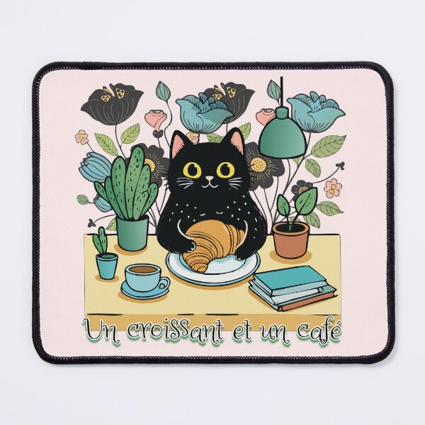 Item preview, Un croissant et un cafe - Black cat in a cafe designed and sold by ScribbL-ScrabbL.