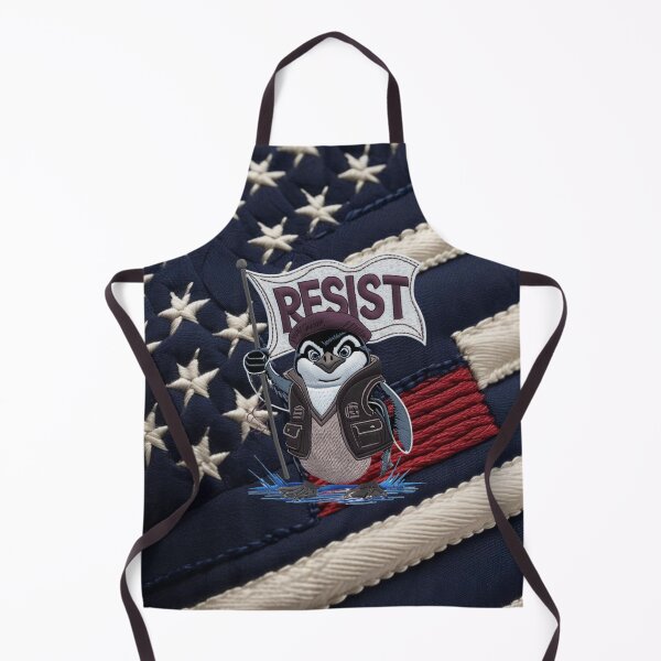 Item preview, Revolutionary Penguin Holding Resist Flag Embroidered Protest Design designed and sold by ArtDesignTp.