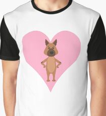 German Shepherd Cartoon Shirt Print Art Pink Heart Graphic T-Shirt