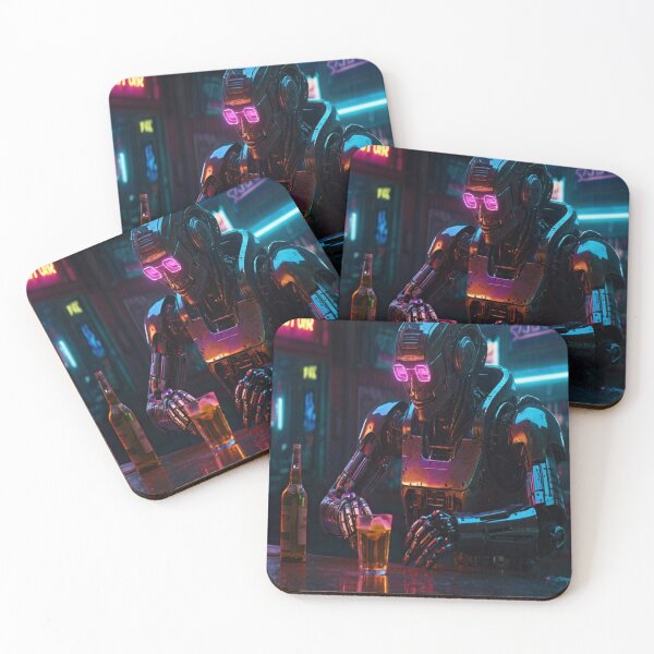 Item preview, Lonely Robot at Neon Bar – Cyberpunk Emotional Scene designed and sold by TONSNAP.