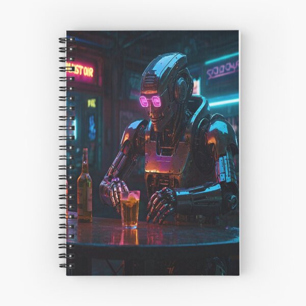 Item preview, Robot solitario en un bar de neón: una escena emotiva ciberpunk designed and sold by TONSNAP.