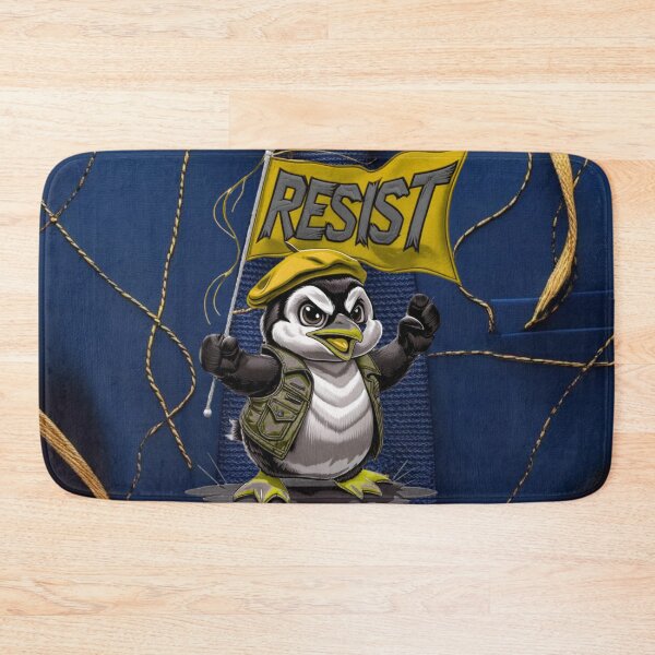 Item preview, Angry Penguin with Yellow Resist Flag Bold Protest Cartoon Art designed and sold by ArtDesignTp.