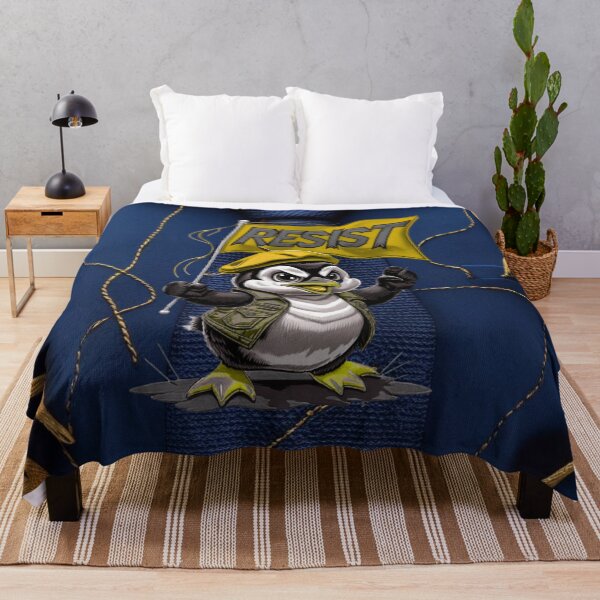 Item preview, Angry Penguin with Yellow Resist Flag Bold Protest Cartoon Art designed and sold by ArtDesignTp.