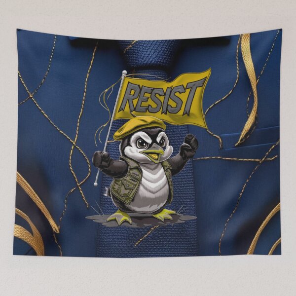Item preview, Angry Penguin with Yellow Resist Flag Bold Protest Cartoon Art designed and sold by ArtDesignTp.