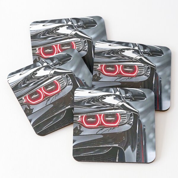 Item preview, Black Sports Car with Red LED Lights – Aggressive Automotive Art designed and sold by PosterFuel.