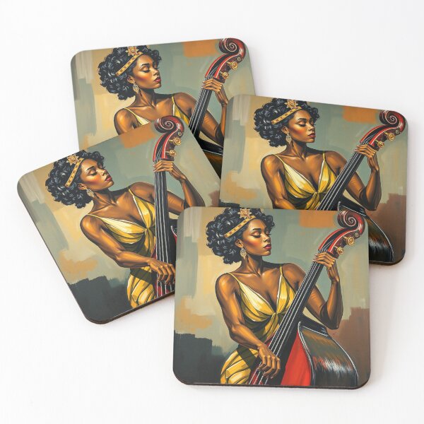 Item preview, Black Woman Jazz Musician Double Bass Player  designed and sold by crafteddreamsshop.