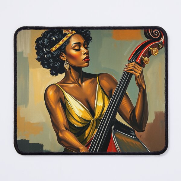 Item preview, Black Woman Jazz Musician Double Bass Player designed and sold by crafteddreamsshop.