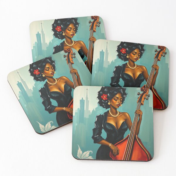 Item preview, Black Woman Jazz Musician Double Bass Player designed and sold by crafteddreamsshop.