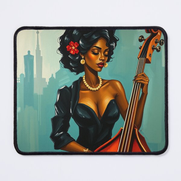 Item preview, Black Woman Jazz Musician Double Bass Player designed and sold by crafteddreamsshop.