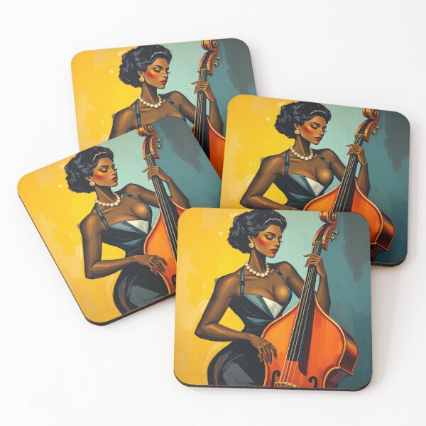 Item preview, Black Woman Jazz Musician Double Bass Player designed and sold by crafteddreamsshop.