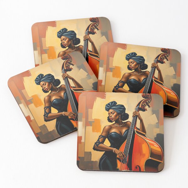 Item preview, Black Woman Jazz Musician Double Bass Player  designed and sold by crafteddreamsshop.