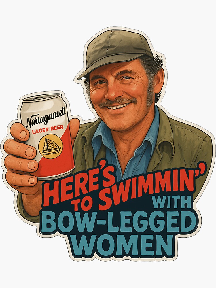 Thumbnail 3 of 3, Sticker, Here’s to Swimmin’ – Quint Jaws Movie Quote designed and sold by AltRealityMedia.