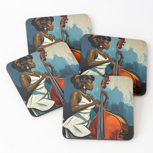 Item preview, Black Woman Jazz Musician Double Bass Player  designed and sold by crafteddreamsshop.