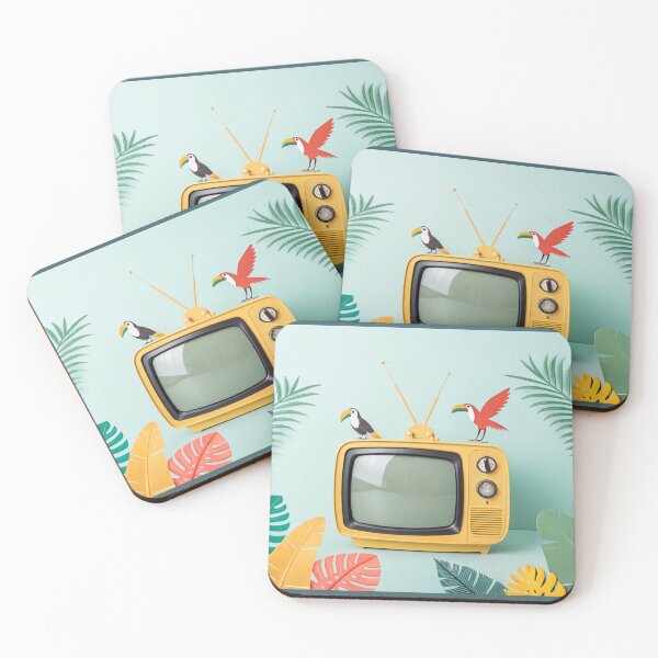 Item preview, Retro Yellow Television Set with Tropical Elements  designed and sold by elkuni.