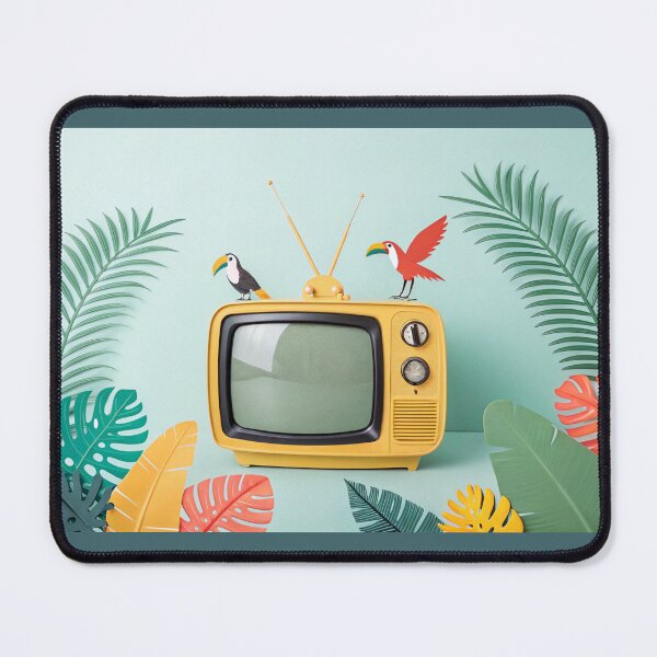 Item preview, Retro Yellow Television Set with Tropical Elements  designed and sold by elkuni.