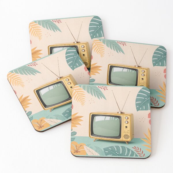 Item preview, Retro Yellow Television Set with Tropical Elements  designed and sold by elkuni.