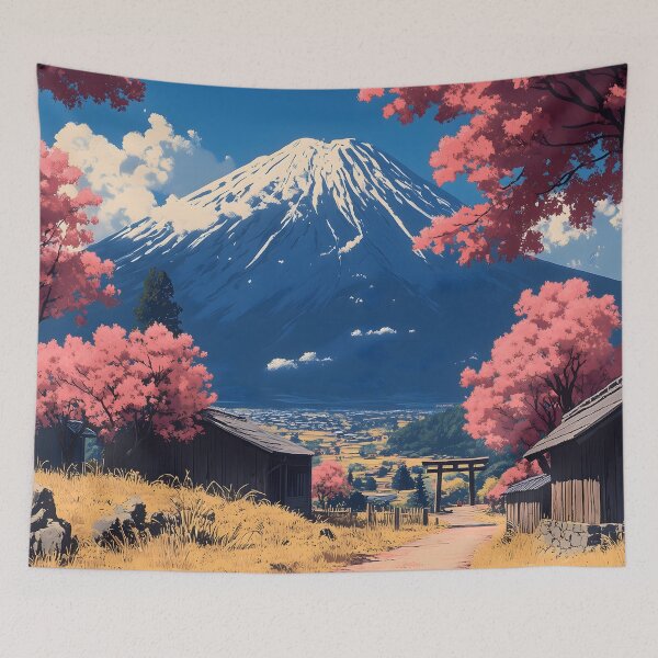 Item preview, Japanese Landscape Cherry Blossom Pathway Guiding Majestic Fuji Summit Spring Awakening designed and sold by mildaclairmo.