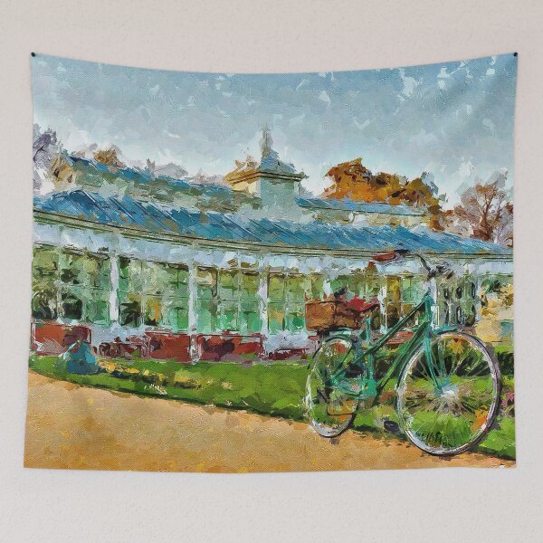 Item preview, Impressionist Painting of Cycling to the Conservatory - Bendigo, Victoria, Australia designed and sold by Steven Jodoin.