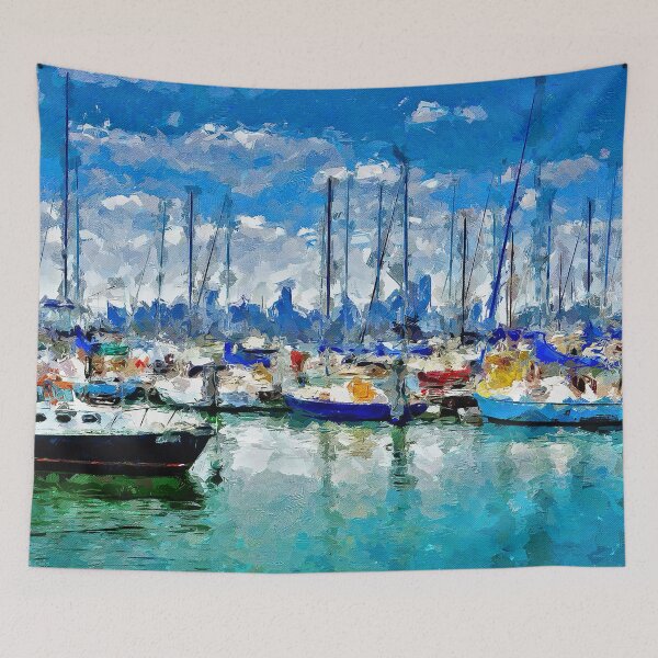 Item preview, Impressionist Painting of Hobsons Bay Yacht Club and a View to Melbourne - Williamstown, Victoria, Australia designed and sold by Steven Jodoin.