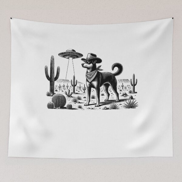 Item preview, Vintage Retro Australian Kelpie UFO Western Country Wild West Dog Mom Dad designed and sold by Kimberley King Art  King Art.