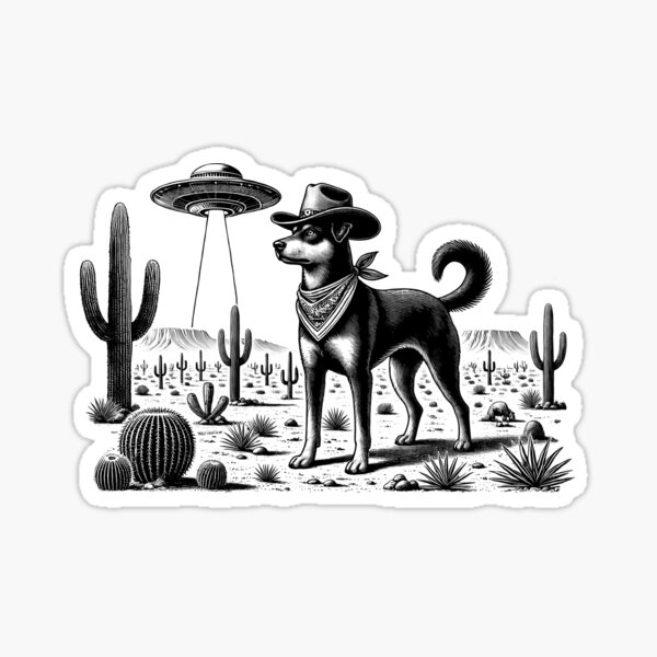 Item preview, Vintage Retro Australian Kelpie UFO Western Country Wild West Dog Mom Dad designed and sold by Kimberley King Art  King Art.