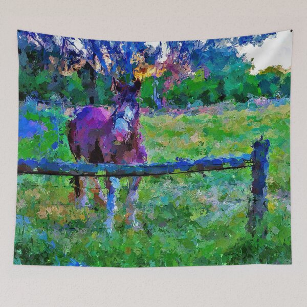 Item preview, Impressionist Painting of Clydesdales in Strathfieldsaye at Sunset - Strathfieldsaye, Victoria, Australia designed and sold by Steven Jodoin.
