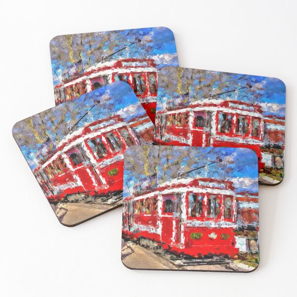 Item preview, Impressionist Painting of The No. 25 Red Tram departing for Joss House - Bendigo, Victoria, Australia designed and sold by Steven Jodoin.