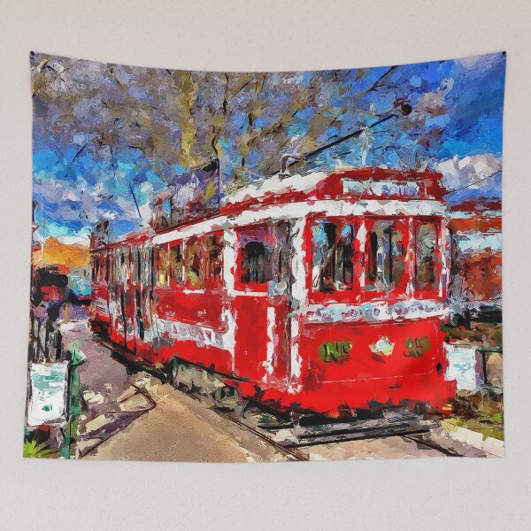 Item preview, Impressionist Painting of The No. 25 Red Tram departing for Joss House - Bendigo, Victoria, Australia designed and sold by Steven Jodoin.