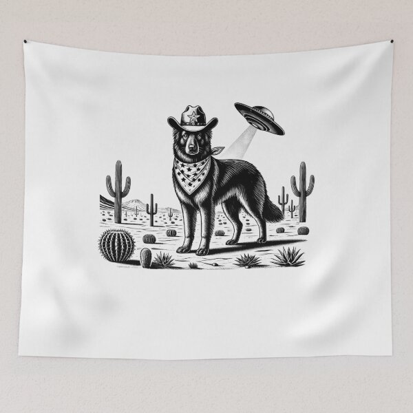 Item preview, Vintage Retro Belgian Shepherd UFO Western Country Wild West Dog Mom Dad designed and sold by Kimberley King Art  King Art.