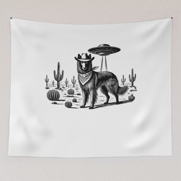 Item preview, Vintage Retro Belgian Tervuren UFO Western Country Wild West Dog Mom Dad designed and sold by Kimberley King Art  King Art.