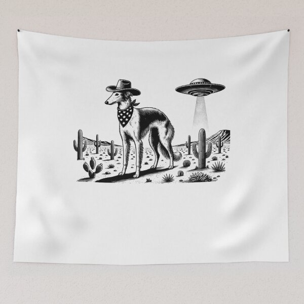 Item preview, Vintage Retro Borzoi UFO Western Country Wild West Dog Mom Dad designed and sold by Kimberley King Art  King Art.