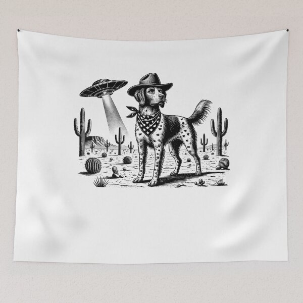 Item preview, Vintage Retro Brittany Dog UFO Western Country Wild West Dog Mom Dad designed and sold by Kimberley King Art  King Art.