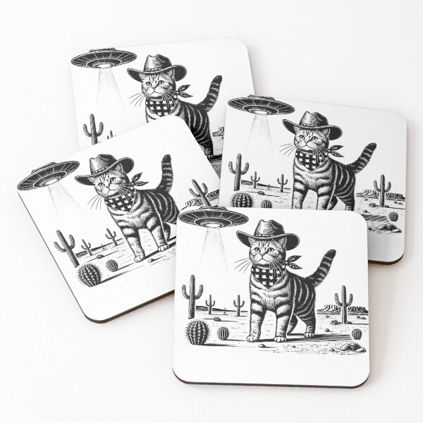 Item preview, Vintage Retro Cat UFO Western Country Wild West Kitten Mom Dad designed and sold by Kimberley King Art  King Art.