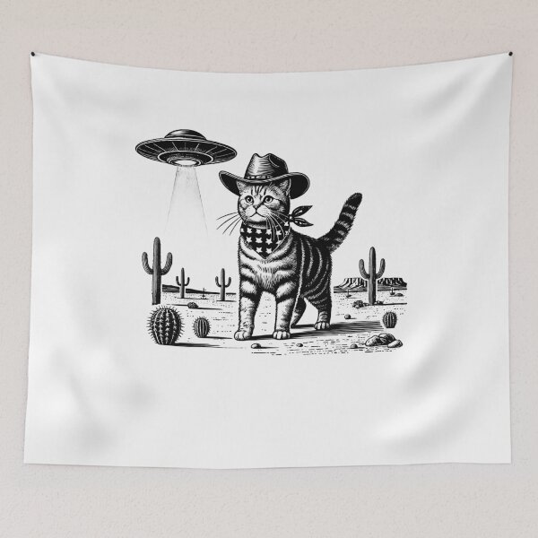 Item preview, Vintage Retro Cat UFO Western Country Wild West Kitten Mom Dad designed and sold by Kimberley King Art  King Art.