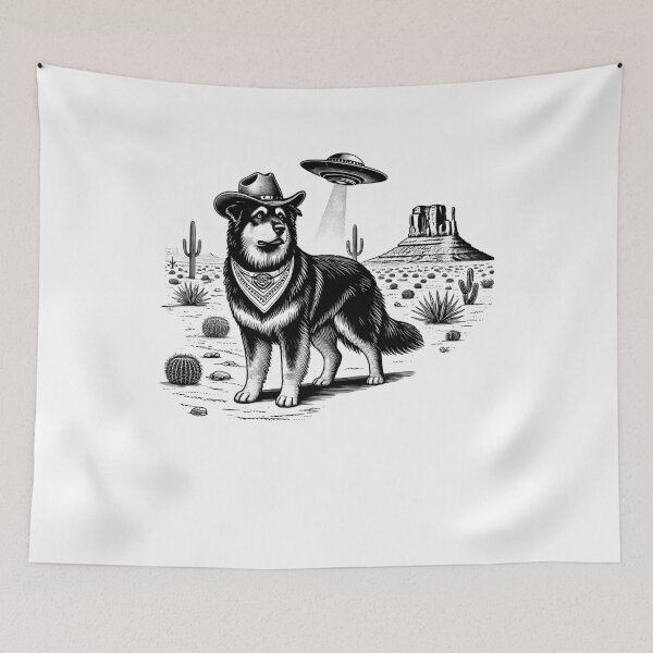 Item preview, Vintage Retro Caucasian Shepherd Dog UFO Western Country Wild West Dog Mom Dad designed and sold by Kimberley King Art  King Art.