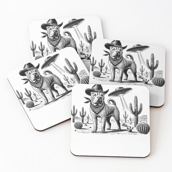 Item preview, Vintage Retro Chinese Shar-Pei UFO Western Country Wild West Dog Mom Dad designed and sold by Kimberley King Art  King Art.