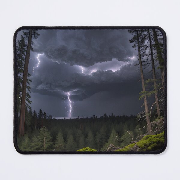 Item preview, Redwood Forest Lightning Storm – Thunderclouds Over Mossy Trees and Tall Pines designed and sold by Ken's World of Novelty and Good Times.