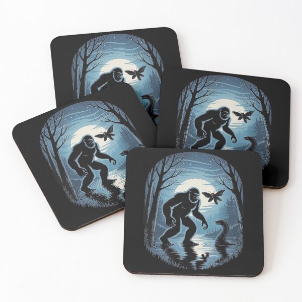 Item preview, Bigfoot and Mothman Night Encounter – Cryptid Forest Legends Art designed and sold by love3617.